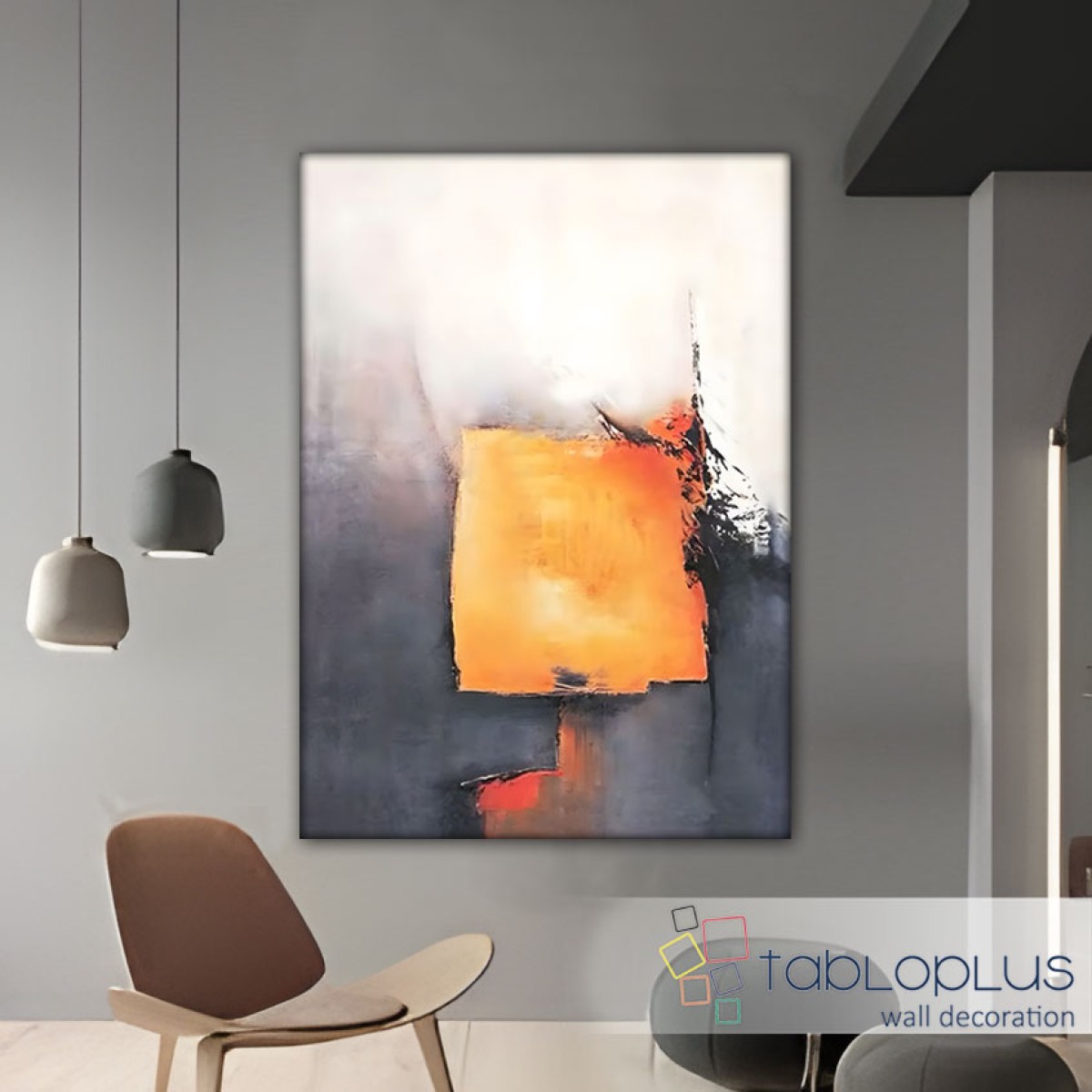 Orange Anthracite Abstract Textured Partial Oil Painting